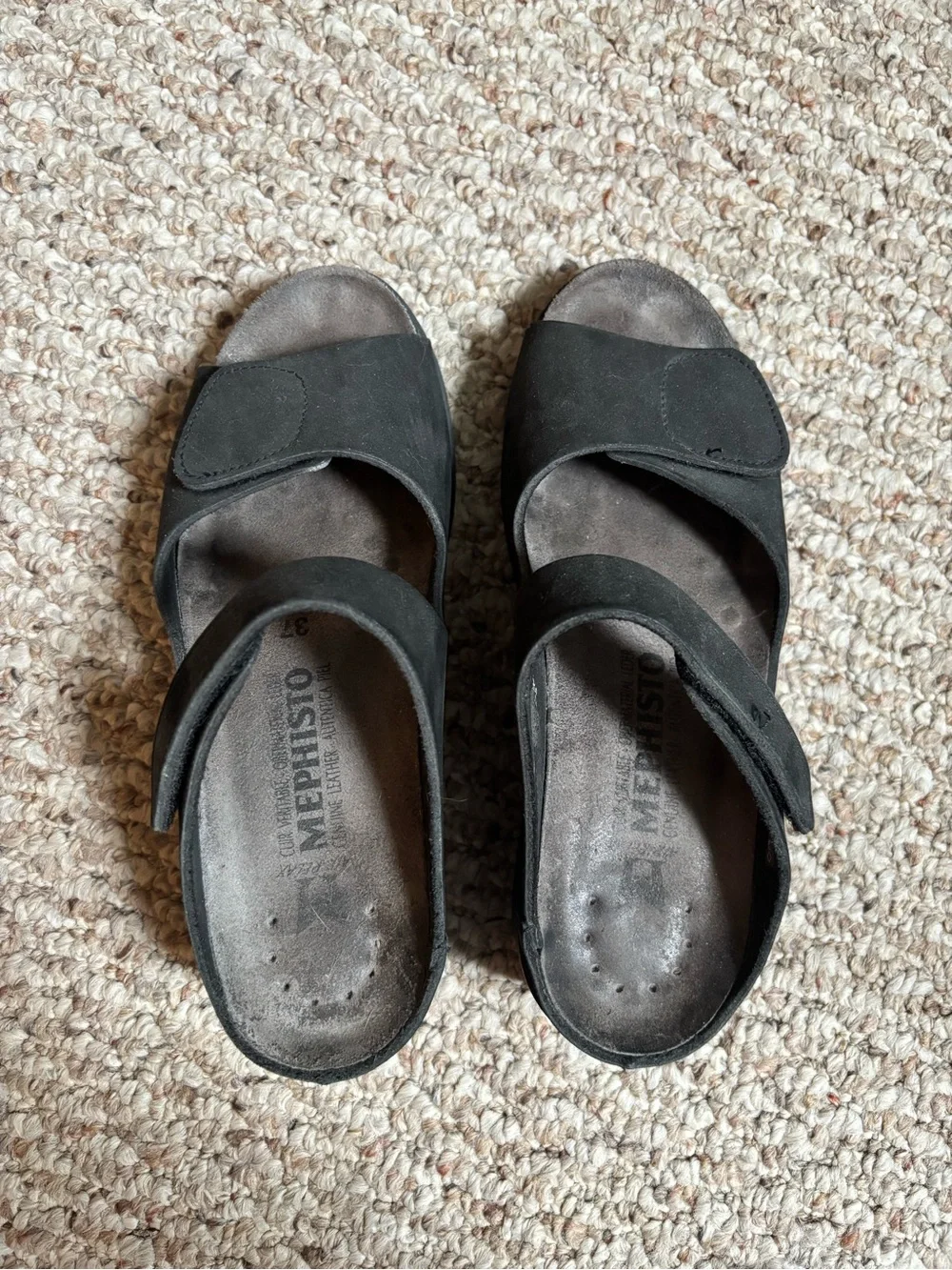 Mephisto Black Adjustable Strap Sandals